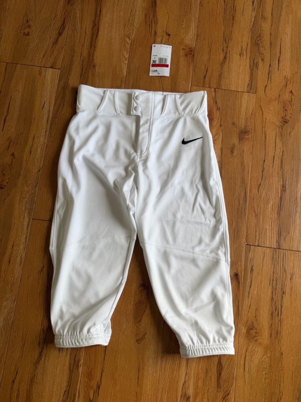 Nike Kids White Baseball Pants with Navy Swoosh - Youth Athletic Bottoms